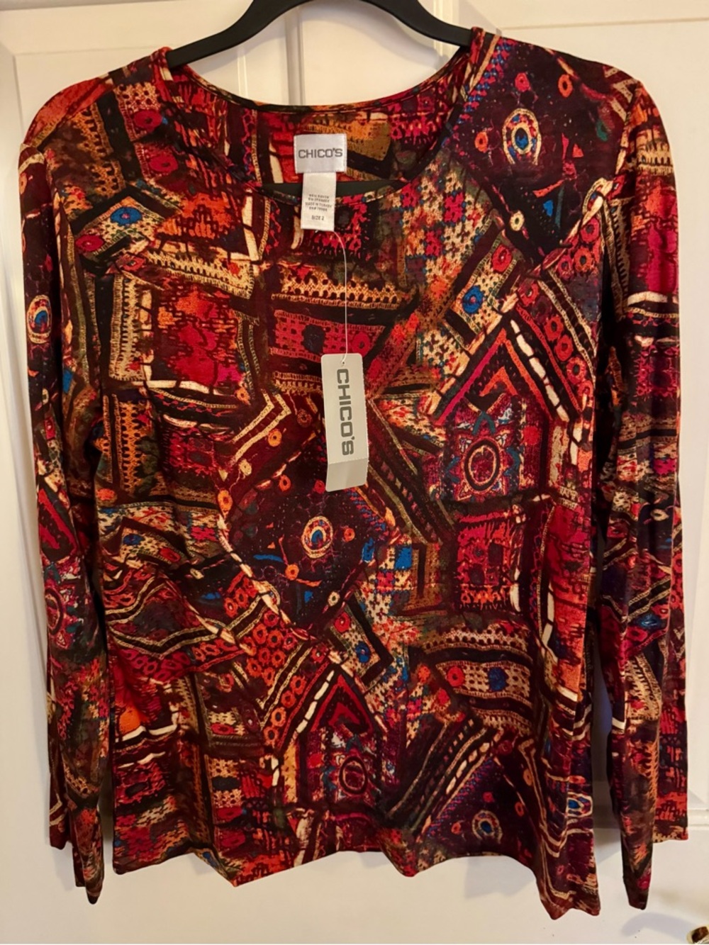 Chico's Beautiful Urban Boho Abstract Print Long Sleeve Top - Chicos size 2 - Picture 2 of 12